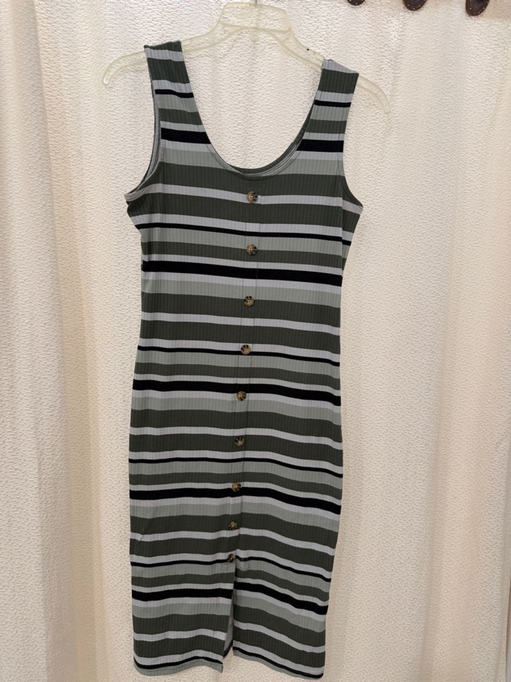 No Boundaries Olive, Black & Sage Striped Midi Dress